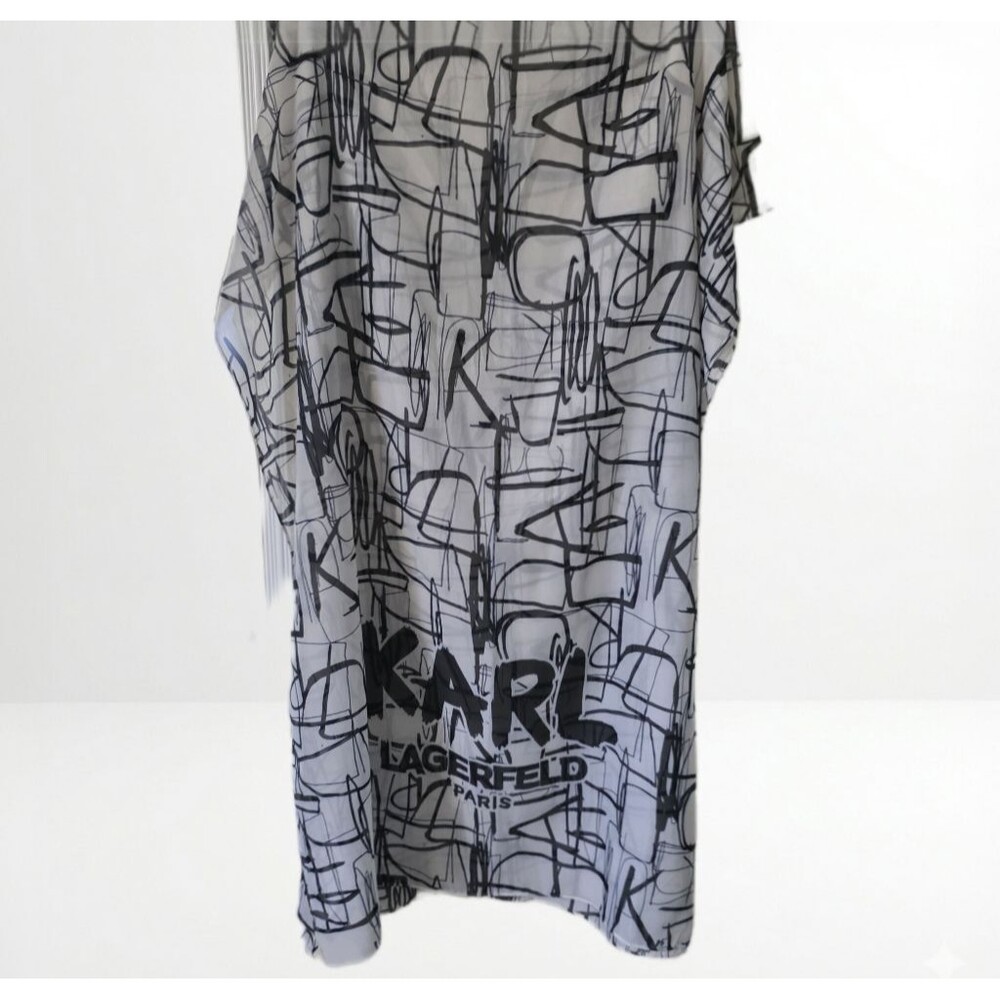 NWOT Karl Lagerfeld Paris Oversized Scarf Black White Graphic Scribble Print - Picture 1 of 3